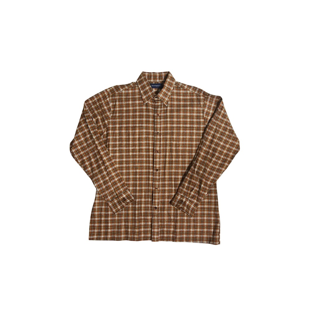 Arrow Sportswear Mens Plaid Button Down Shirt Orange Brown Cotton VTG NOS Large